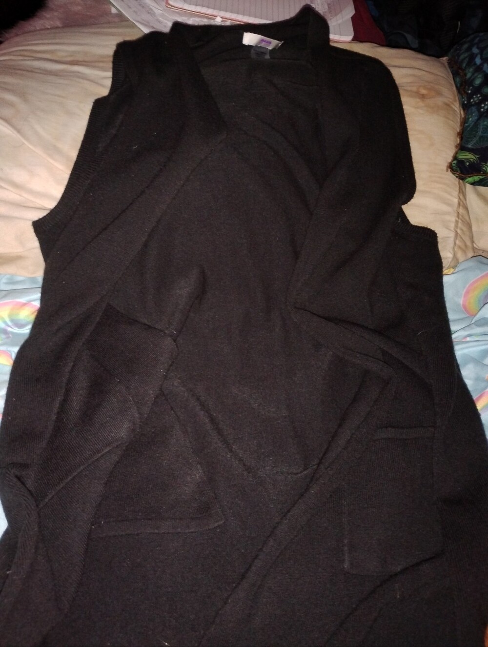 Alia Black Knit Vest Open-Front